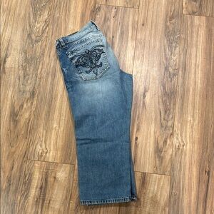 Blue Denim Jeans with Embroidered Pocket